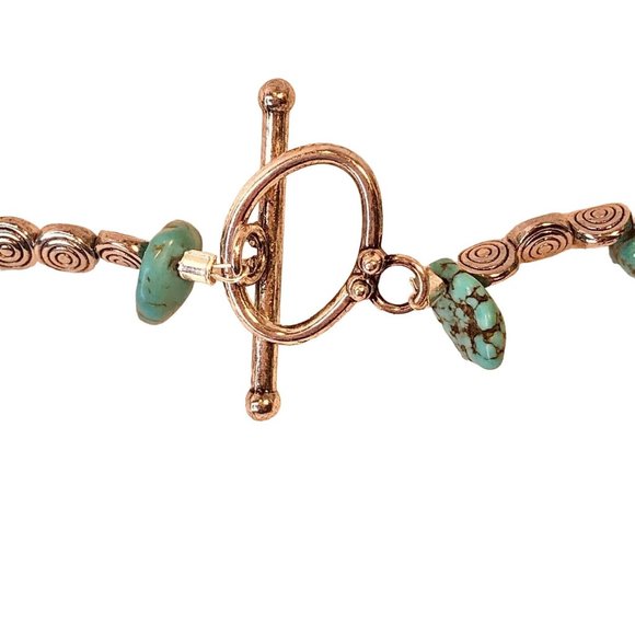 Handcrafted Beaded Necklace Turquoise and Brown Stones and Silver Beads NEW - Picture 6 of 7